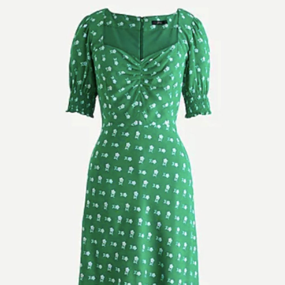 Puff-sleeve midi dress in bandana flowers print